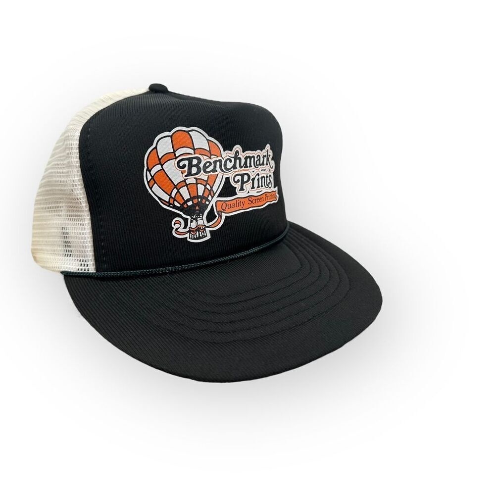 Vintage CAPITAL Trucker Hat Mesh Snapback Black Advertising Retro